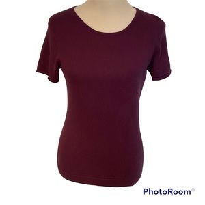 KINROSS SWEATER CASHMERE CREWNECK ROUND PURPLE SHORT SLEEVE SMALL S FIT
